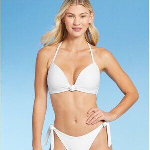 Shade & Shore Women's Light Lift Knot-Front Foil Ribbed Bikini Top 34B